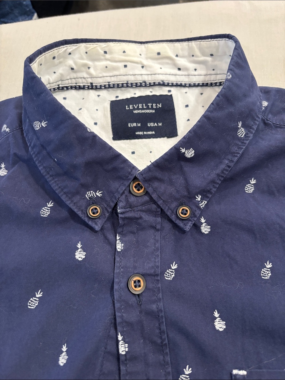 Navy Pineapple-Print Button-Down Shirt